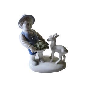 Vintage Gerold Porcelain Boy with Deer Western Germany Figurine